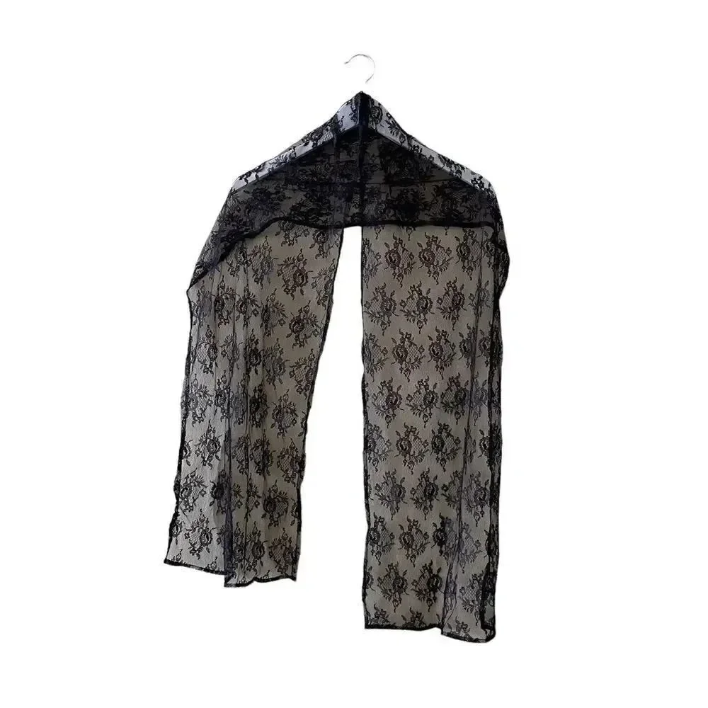 Honey Black Bohemian Elegant Embroidered Floral  ALL LACE Shawl One